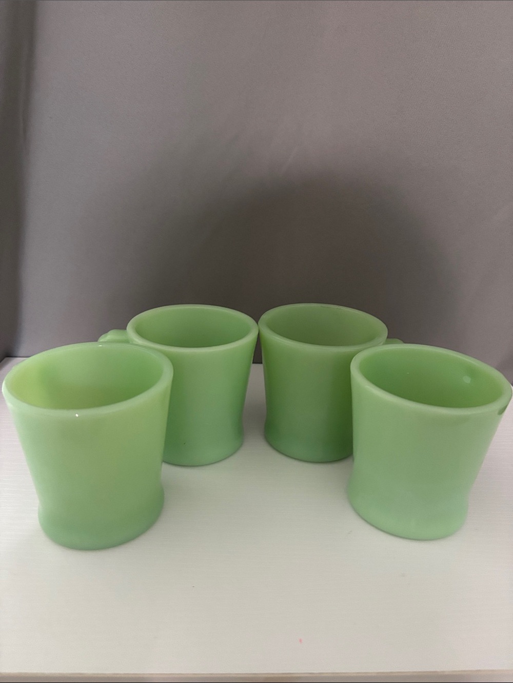 Vintage Set of 4 Fire King Ware Jadeite D Handle Mugs.